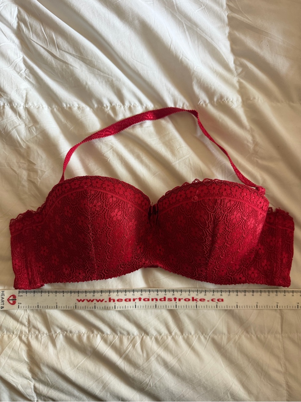 Red Lace Balconette Convertible Strapless Halter Push-Up Bra